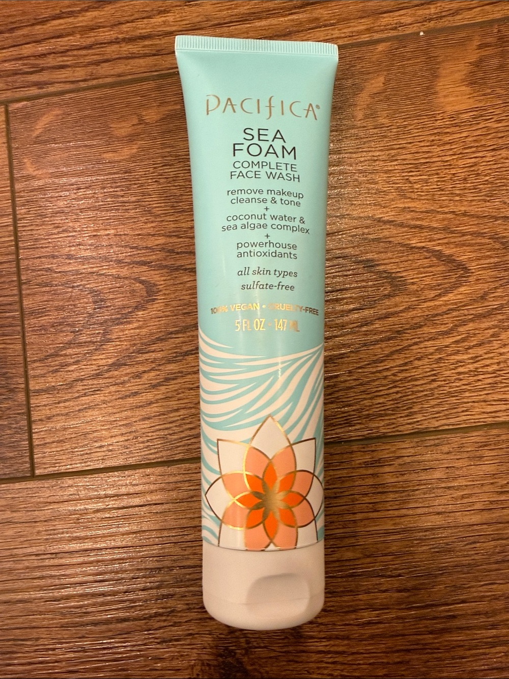 Pacifica Sea Foam Face Wash - Aqua Tube with Orange Floral Accent